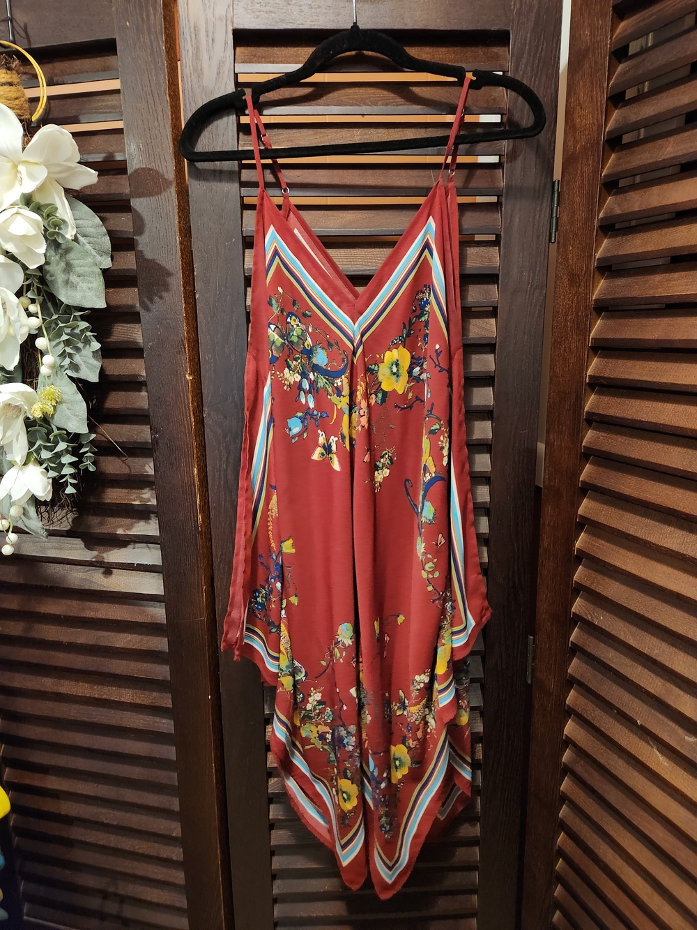 meraki Rust Floral Handkerchief-Hem Cami Dress